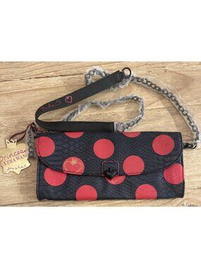 Vera Wang Princess "Born to Rule" Crossbody Bag Purse Navy Red Polka Dots  NEW